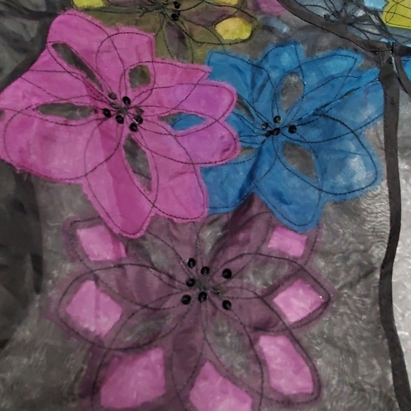 Chico's Black Sheer Flower Applique Overlay Jacket - Picture 6 of 7